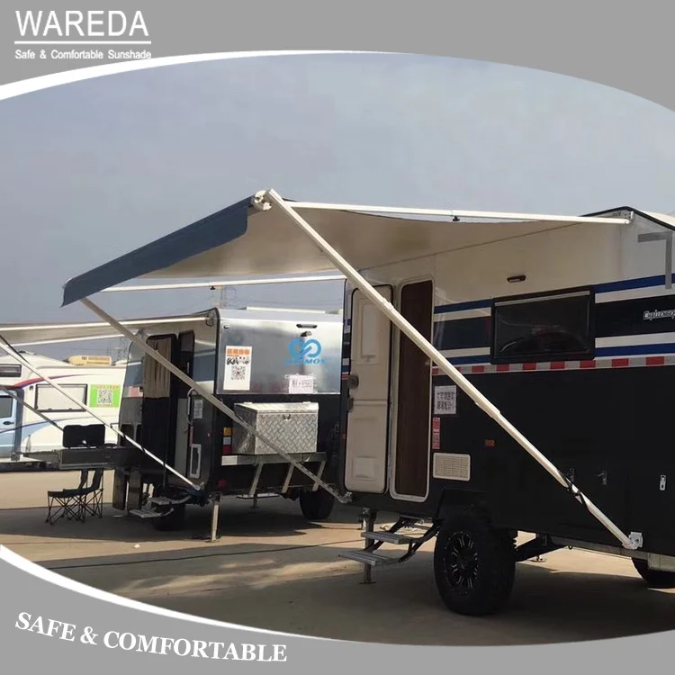 
Blue fabric roll up caravan RV awning 