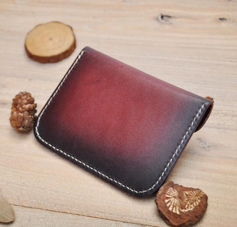 
Dreamtop DTF267 vegetable tanned leather coin pouch credit business card case mens women vintage card holder wallet 