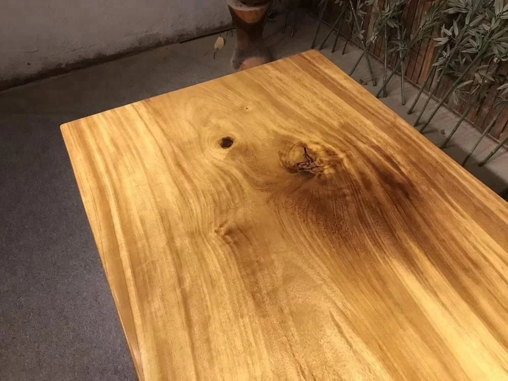 Natural grain teak wood finish long dining table