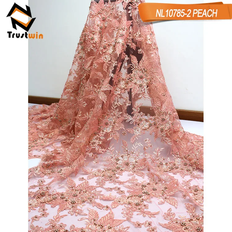 Good quality handmade bead embroidery french lace fabric