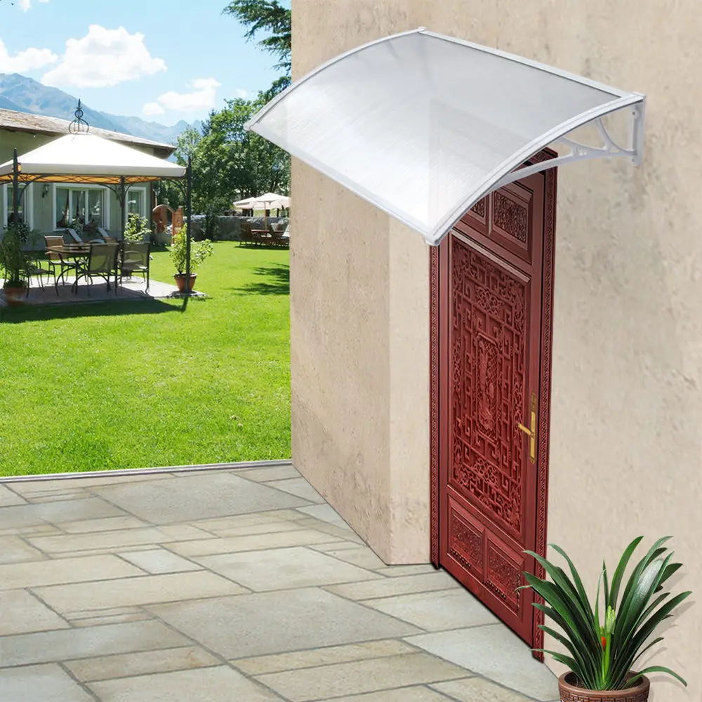 Plastic polycarbonate large door canopy awning in black bracket