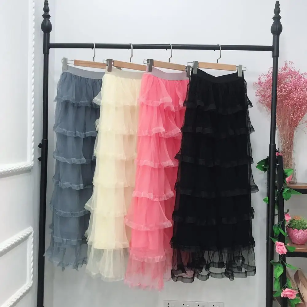 New arrival full lace layered long mesh skirts