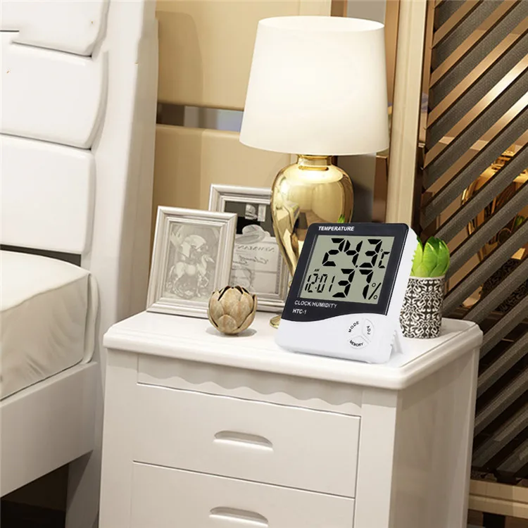 Indoor Weather Station Alarm Clock Temperature Humidity Multi LCD Digital Thermometer Hygrometer