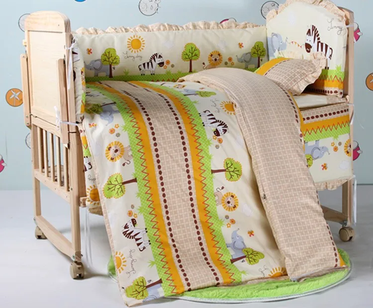 Promotion 7pcs baby bedding set cotton curtain crib bumper baby cot sets baby bumper duvet matress
