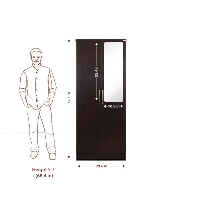 Разборное долговечное для дома композитное дерево 2 двери шкаф отделка цветное деревянное зеркало в комплекте