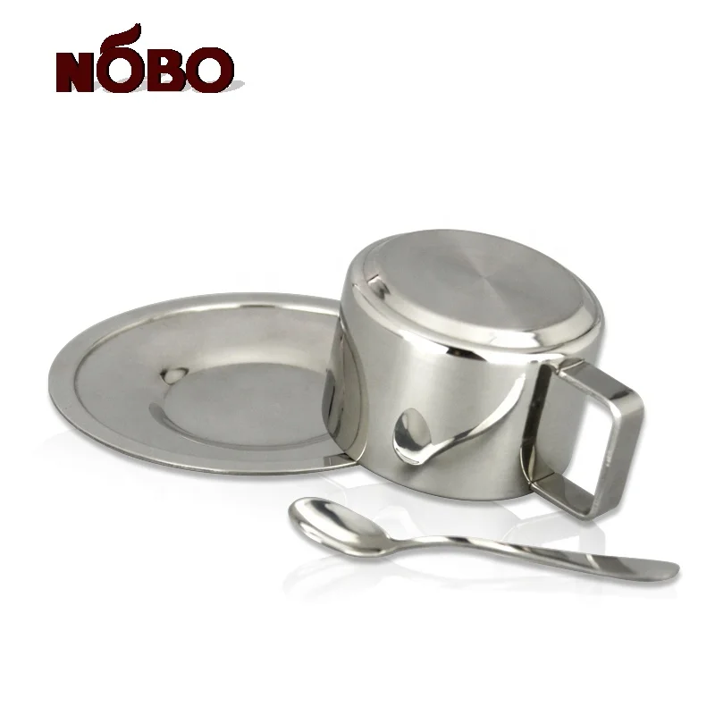 NOBO Customized logo Insulated Espresso Cup Set Stainless Steel Tea Cups and Saucer With Spoon