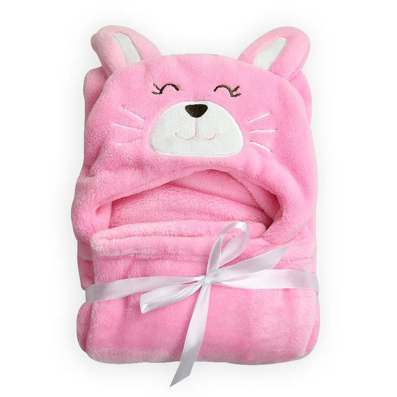 Super soft new born blanket warm cartoon animal infants plush wearable bathrobe blankets coral fleece baby hooded bath towel