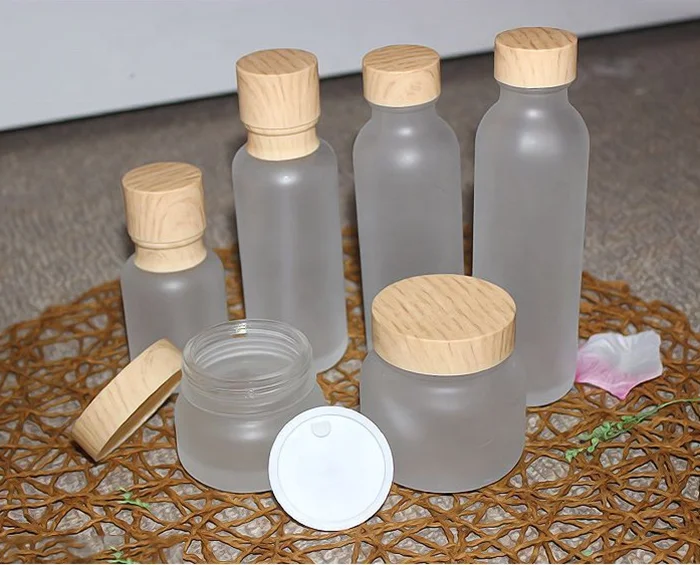 50g 50ml 120ml 150ml frosted glass empty cream jar sprayer with bamboo pattern plastic lid cap /lotion pump packaging bottle