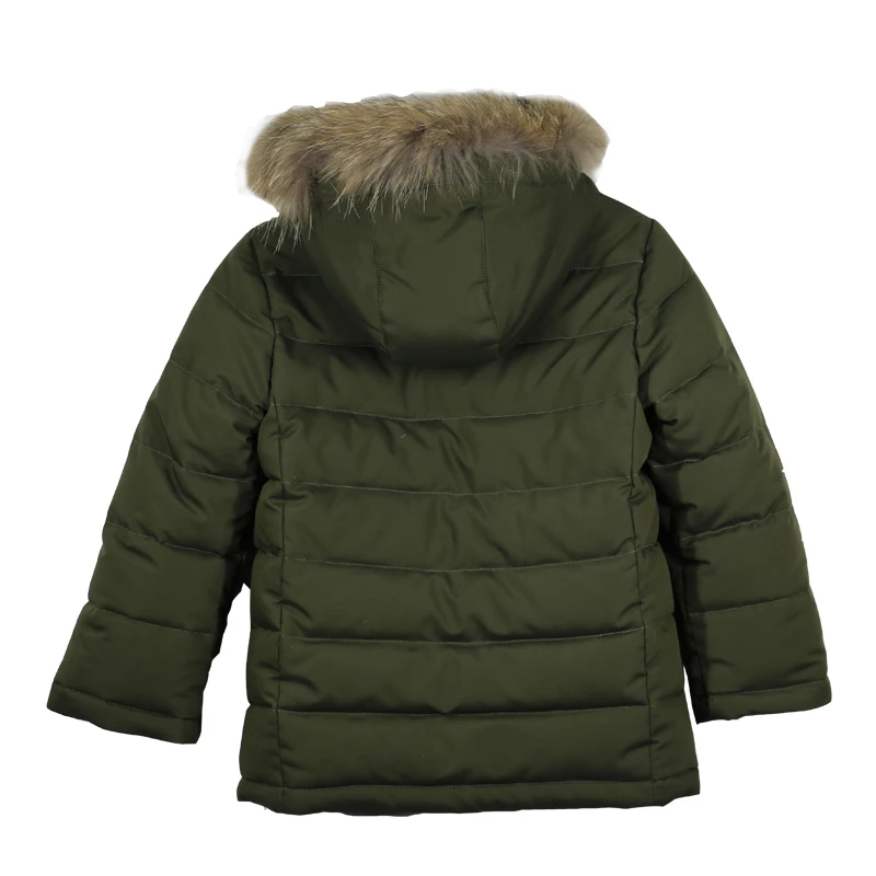 Fashion customized size woven winter boys down jacket custom kids down coat  kids fur collar down jacket