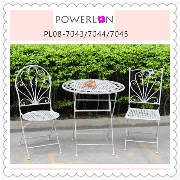 Antique White Outdoor Garden Furniture Wrought Iron Foldable Table and Chairs