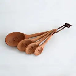 Hot Selling Natural Pack of 4 BeechWood Tablespoon Coffee Tea Spice Sugar Custom Eco Friendly Wooden Scoops Measuring Spoon Set