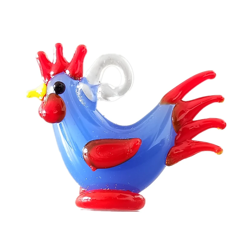 colorful handmade glass cock glass animal charm