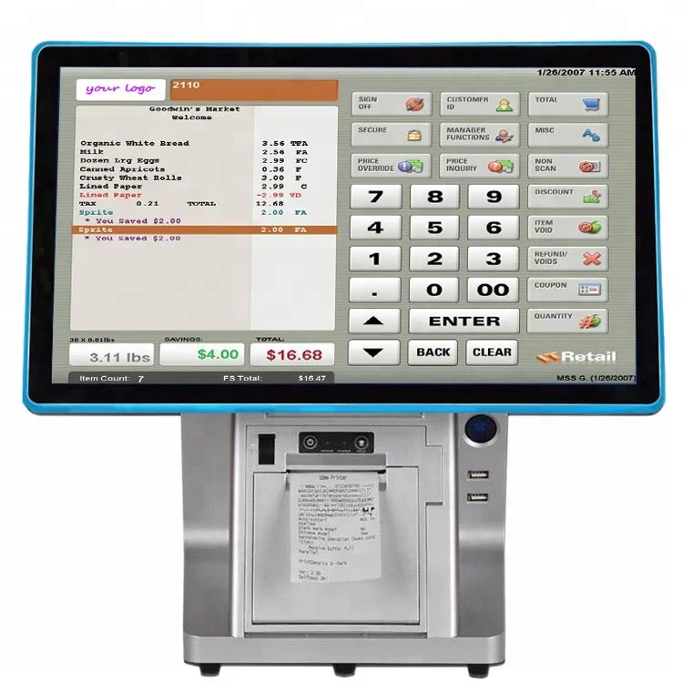 made in China USB POS Cash Register 15.6 inch touch screen POS machine with printer 80mm RS232 all in one POS system GC097B