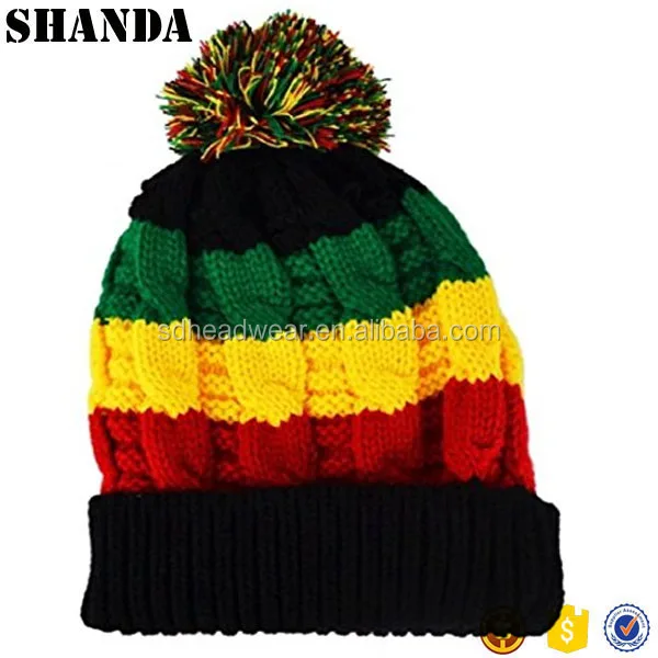 Rasta Beanie Bobble Hat Rasta Colours Black Red Yellow Green Ski Hat Slouch Reggae Hat