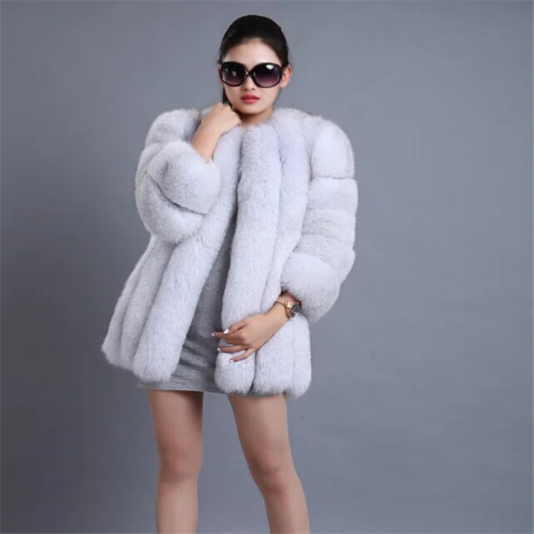 2022 High Quality Winter Women Jacket Warm Soft Faux Fox Fur Coat White Fur Coat