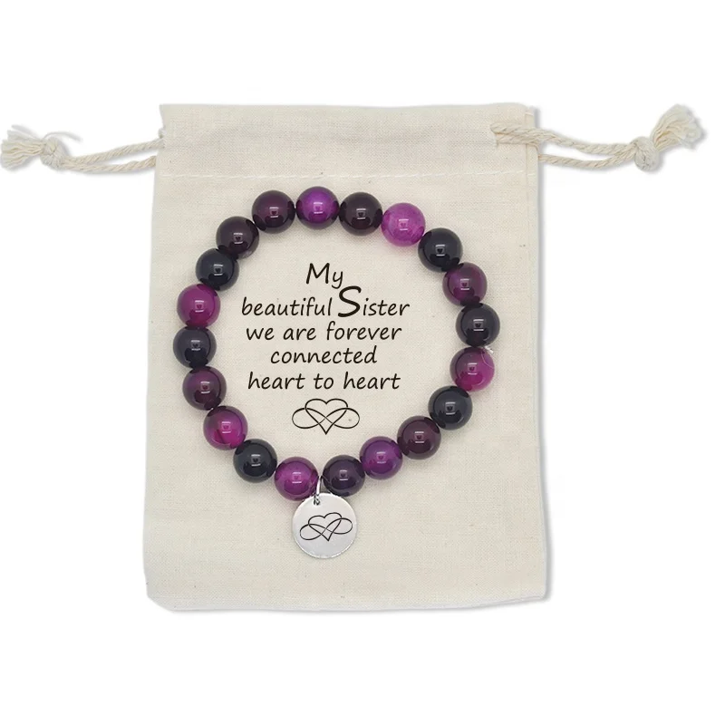 
GPB047 Purple amethyst custom logo natural beads semi-precious stone bracelet for women jewelry gift 