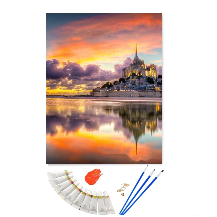 Diy Acrylic Oil Painting By Numbers Customized Picture Sunset Landscape Painting On Canvas Paint By Numbers For Home Wall Decor