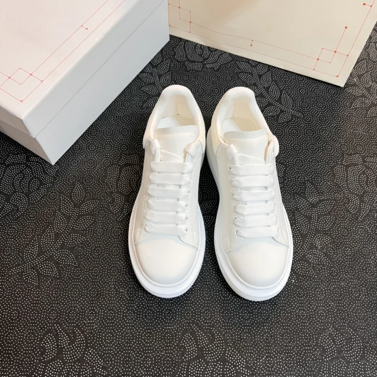 White Casual Genuine Leather Walking Style Alexander Sneaker Walking Thick Sole Shoes For Ladies