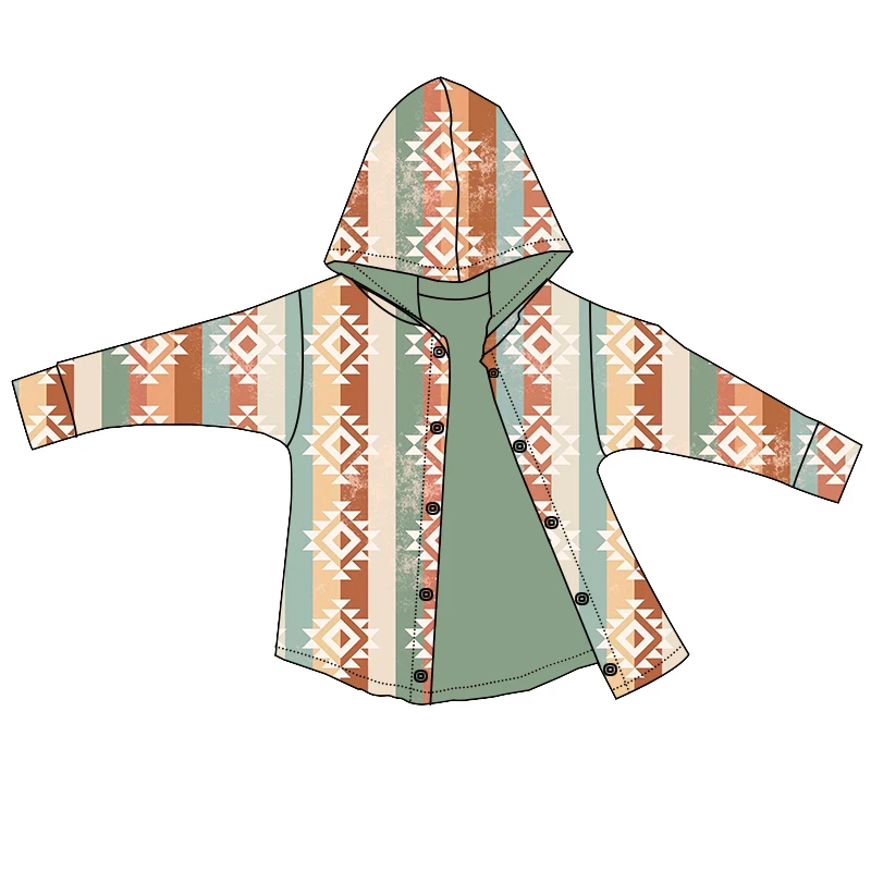 Wholesale Western Style Fall Winter Kids Boy Girl Hooded Tops Double Layers Long Sleeve Toddler Baby Reversible Cardigan Jacket