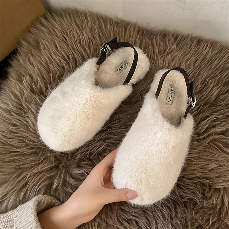 Winter fur slippers retro women flat slipper loafers autumn winter soft comfortable warm cotton shoes
