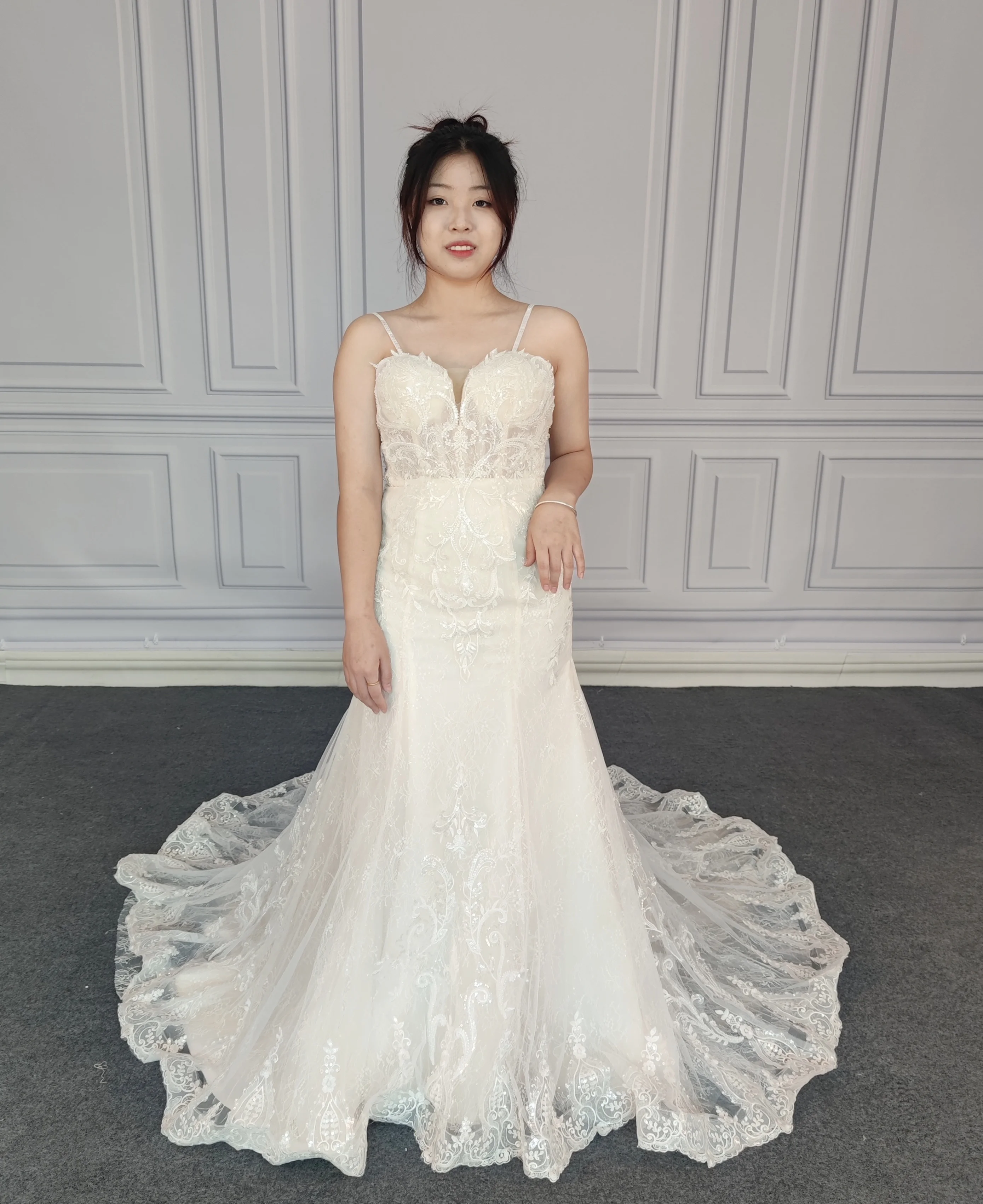 2023 пикантные Свадебные платья Русалка на бретельках для женщин платье 1 шт. кружевной 100% полиэстер современное шампанское Индивидуальный размер