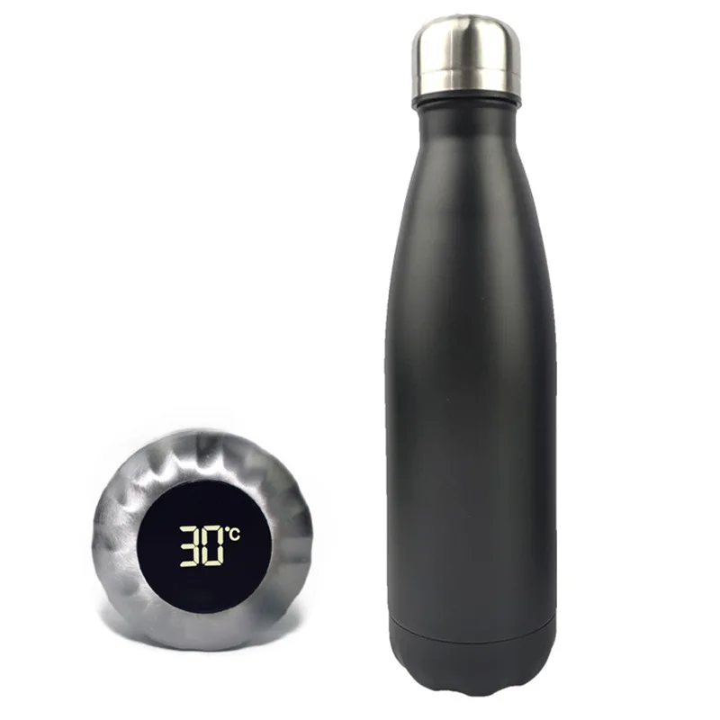 Custom cola shaped double wall Stainless Steel smart Vacuum Flasks with led temperature display water bottle