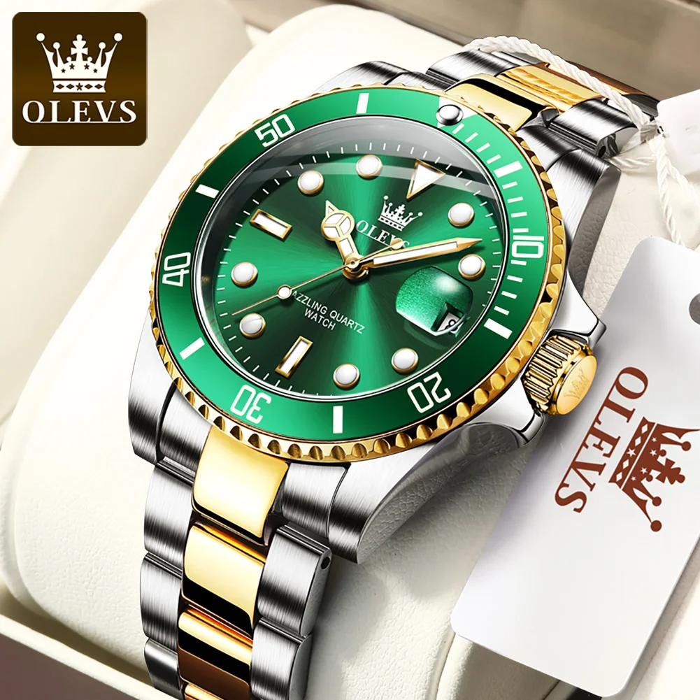 Fashion Business Men WristWatch OLEVS Brand 5885 Stainless Steel Strap Quartz Waterproof Analog Watch For Men