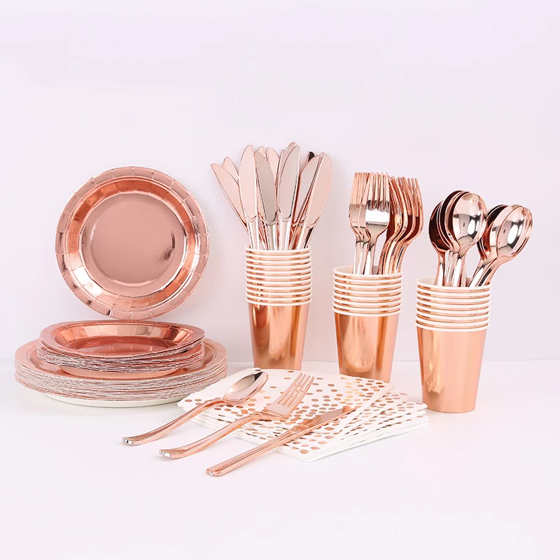Wedding Party Happy Birthday Party Luxury Tableware set Disposable Tableware Paper Cups Paper Plates Napkins Set