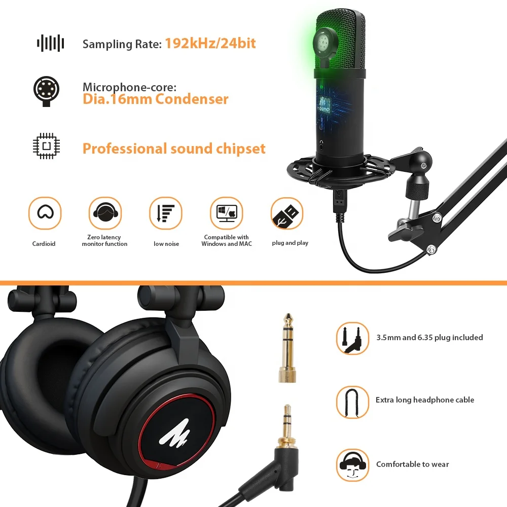 
MAONO Recording Microphone with Monitorable Condenser USB Microphone Set for Podcasting LIVE Streaming 