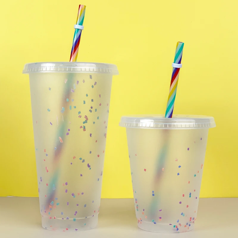2022 BPA free reusable cold water color changing confetti cup with straw for party accept custom
