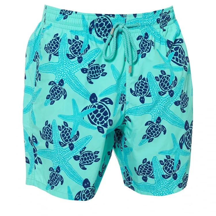 Custom Blue Starfish Print Swim Shorts Mens Board Shorts Swimming Trunks