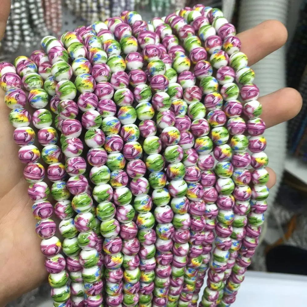 Wholesale Multicolor Ceramics Porcelain Round Beads For Bracelet Making Loose Glass Ceramics Beads Crystal DIY Beads