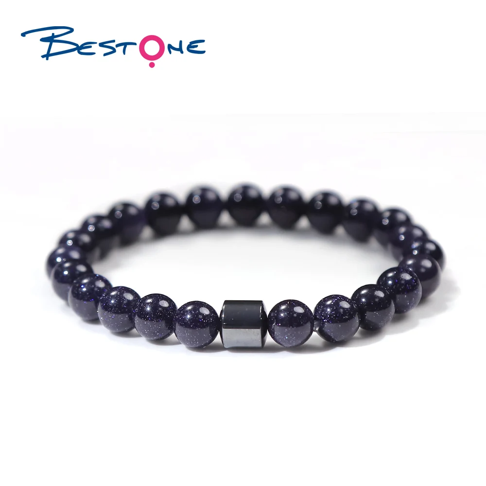 Bestone Luxury Precious Stone Bracelet Crystals Healing Real Natural Amethyst Stones Beaded Bracelet Men Women Bangle Jewelry