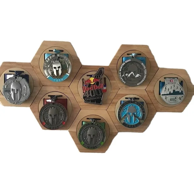 Custom Home Wall decor wooden  Honeycomb Medal Hanger Combo Running Medal Holder Display for Running gift