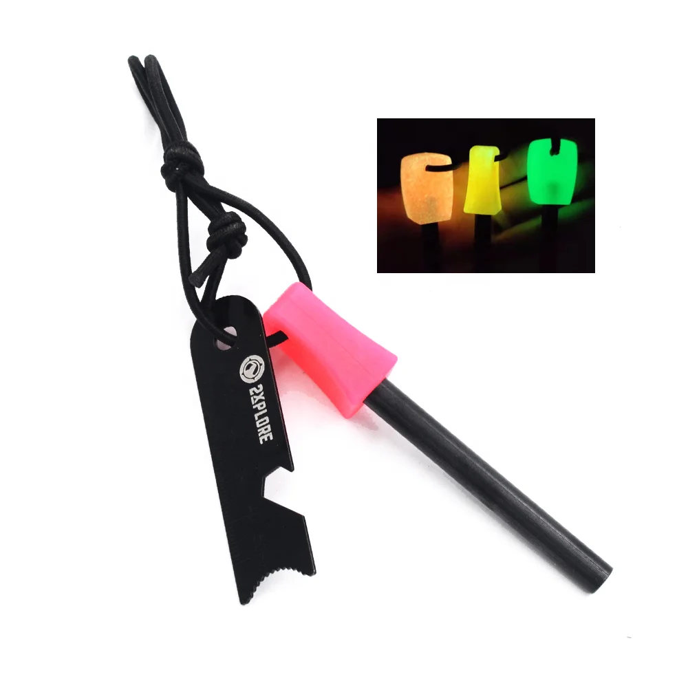 Unique Customized Pink Orange Luminous Handle Magnesium Bushcraft Fire Starter with Light-up Handle for Camping Hiking