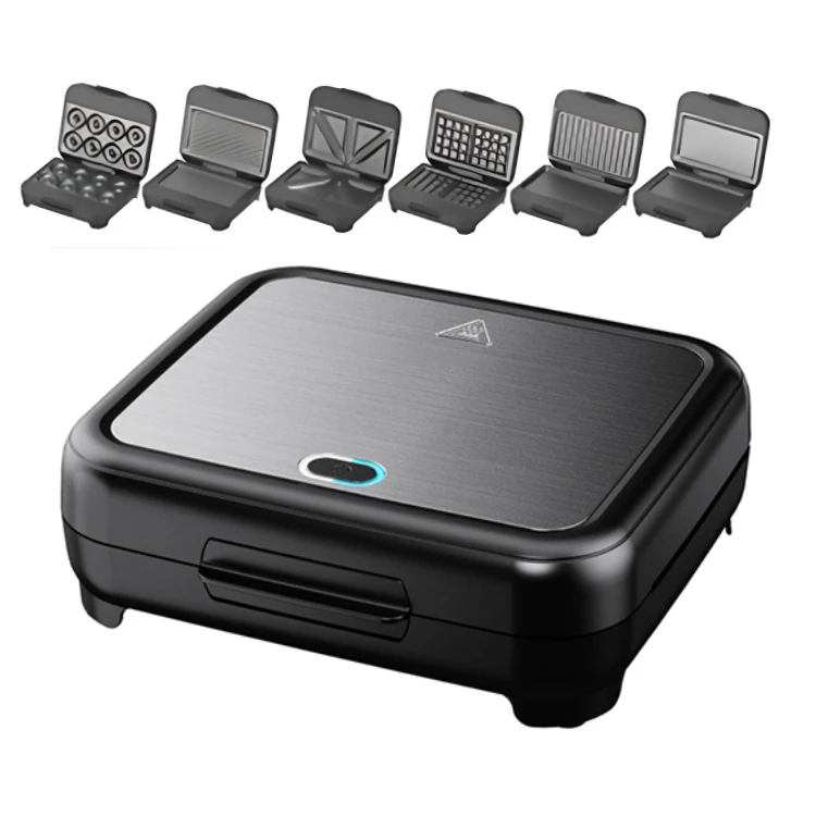 Detachable Custom Waffle Maker Grill Stainless Steel Cover Doughnut Shaped Breakfast 6 In 1 Sandwich Maker