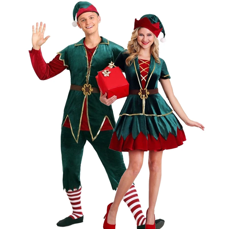 New Hot Sale Christmas Couples Cosplay Green Christmas Santa Costume for Party Performance Festival