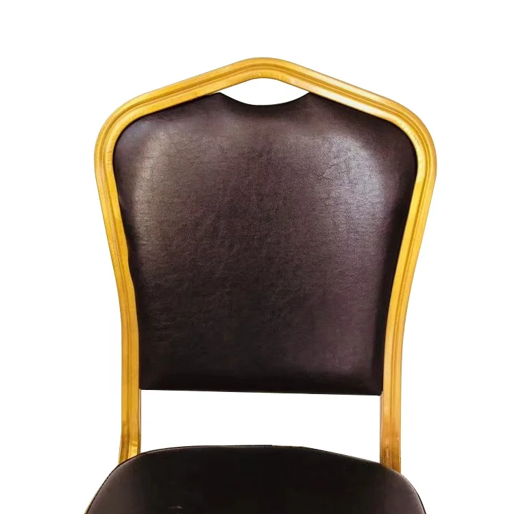 Foshan Factory Metal Banquet Chair Gold Metal Brown Seat