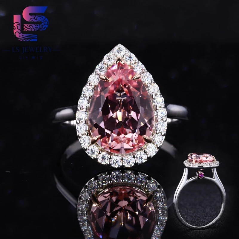 Women Jewelry 10K Solid Gold Lab Grown Moissanite & Sakura Pink Sapphire engagement Rings
