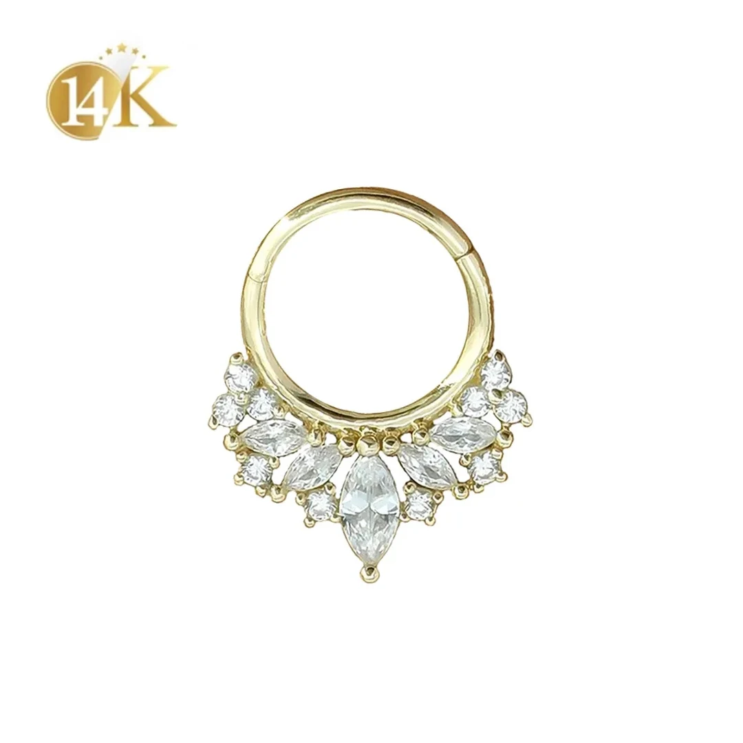 Ювелирные украшения 2023 14K розового желтого цвета белого золота откидной кликер маркиза CZ Нос Кольца для пирсинга перегородки носа пирсинг серьги ювелирные изделия из жемчуга