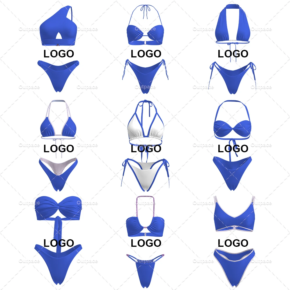 OEM 3D Custom Logo Bathing Suit Luxury Swimwear Triangle Mini String Bikini Swimsuit Bikini Beachwear Sets Swimsuit for Women