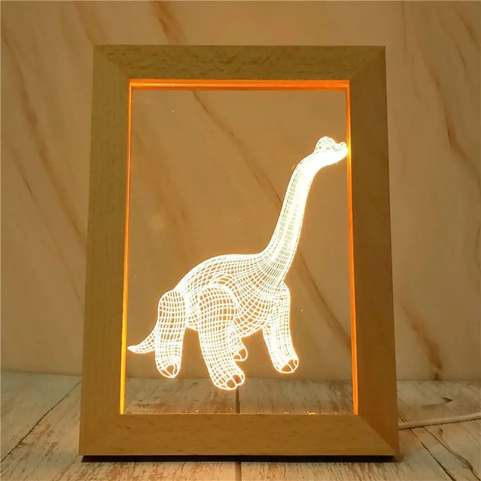 3D Personalized Acrylic Led Lamp Custom Home Decor Wood Photo Frame 3D Acrylic Led Night Light For Kids
