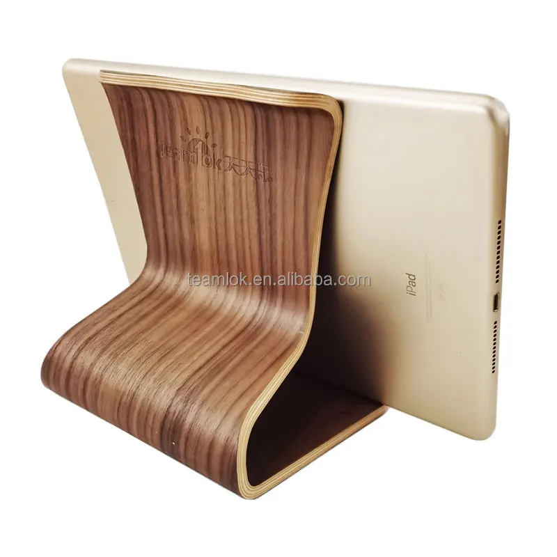 Factory Wholesale Wooden Holder for iPad Anti-Slip Universal Phone Tablet Dark Wood Stand Holder for iPhone Desktop Tablet Stand