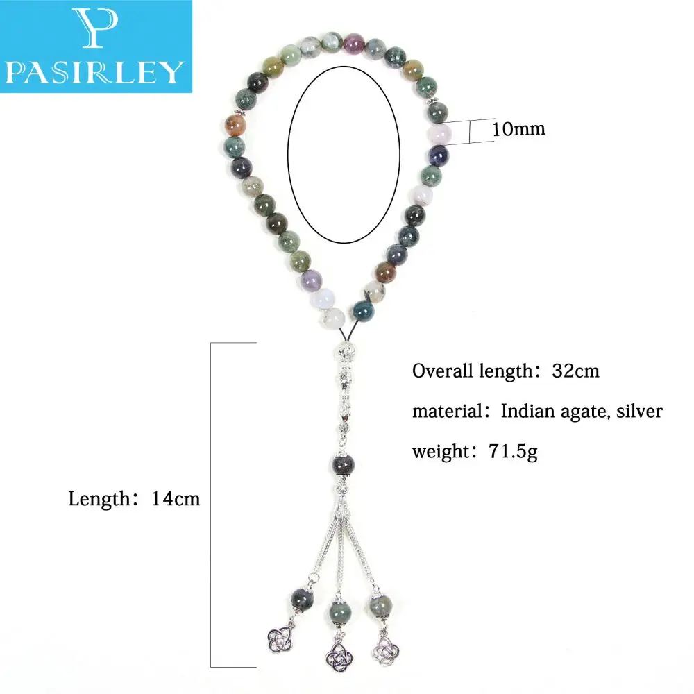 Colorful amazonite Muhammad Prayer Rosary Muslim Islam 10mm 33 rosary necklace stainless steel tassel