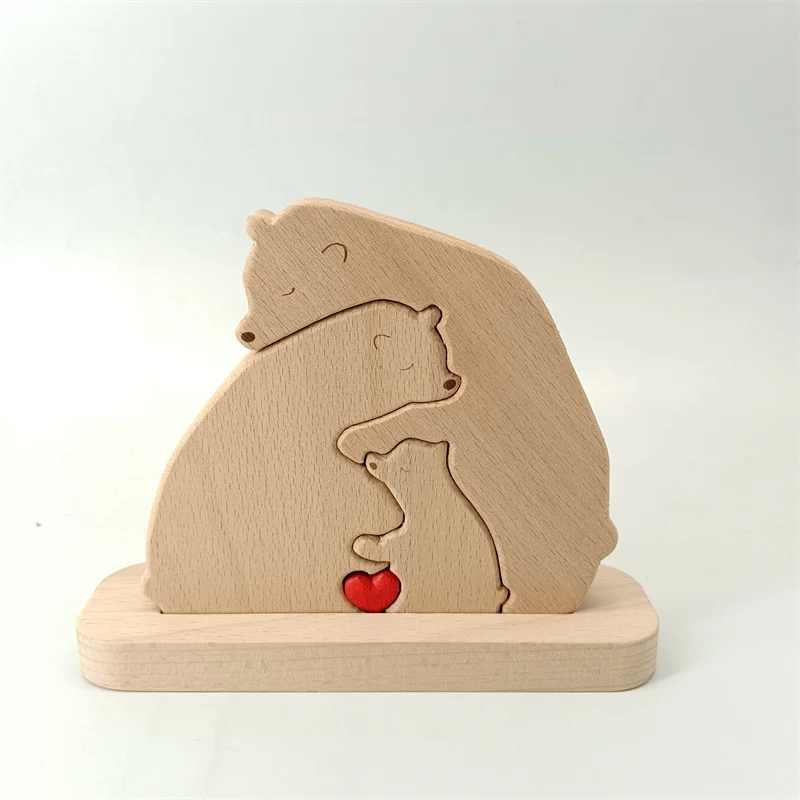 Custom Engraved Family Name Wooden Bear Family Puzzle Keepsake Gift Wooden Animal Family Puzzle for Parents