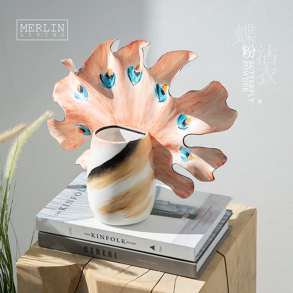 Merlin Living Hand Painting vase butterfly wedding vase ceramic home decor Chaozhou Ceramic Factory Manufacturing
