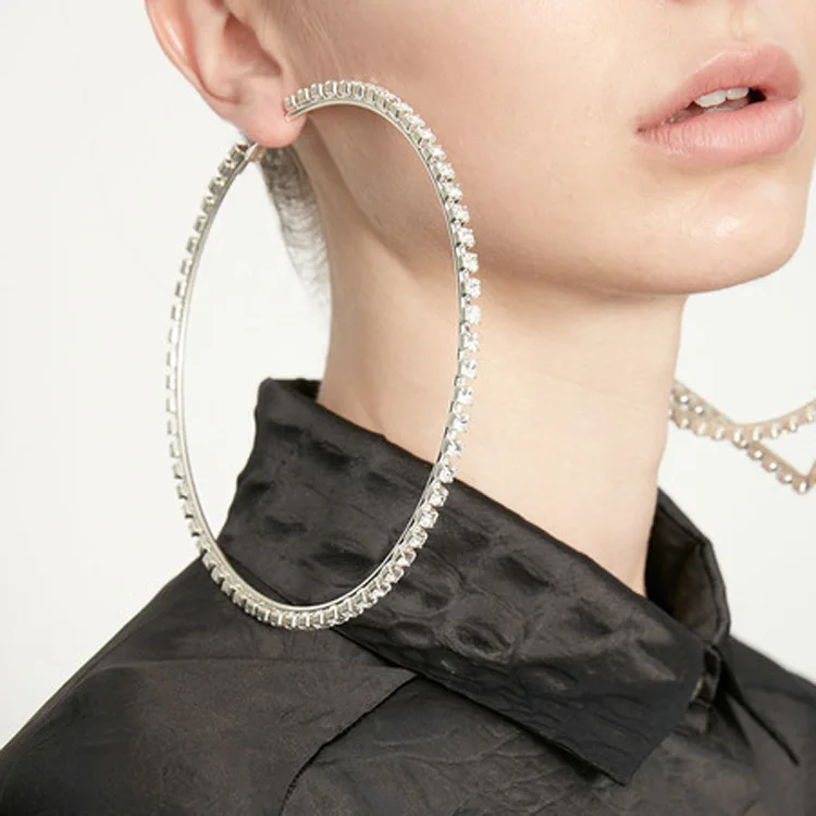 Hot Sale Big Diamond Circle Hoop Earrings Simple Party Round Loop Earrings for Women