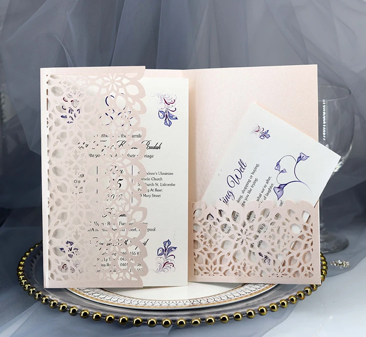 Glitter Paper Rose Flower Laser Cut Hollow Wedding Invitation Greeting Card Cover Gold Paper Love Card/ Art Custom Logo Printed