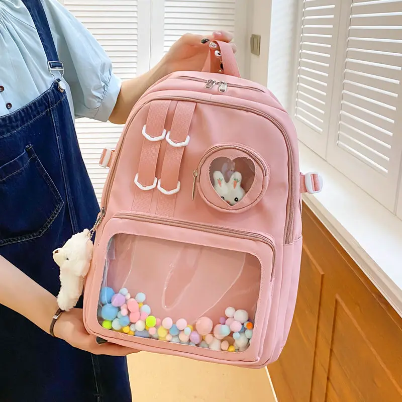 Fashion Cute Girls Schoolbag Round Pouch Waterproof Transparent Outer Pocket Lightweight Travel Laptop Backpacks with Acces