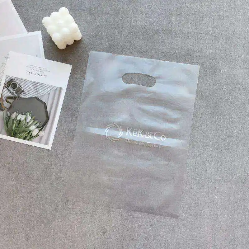 Customized Packing Biodegradable Shopping Bags LDPE Fold Over Die Cut Handle Custom Retail Merchandise Pink Plastic Bags